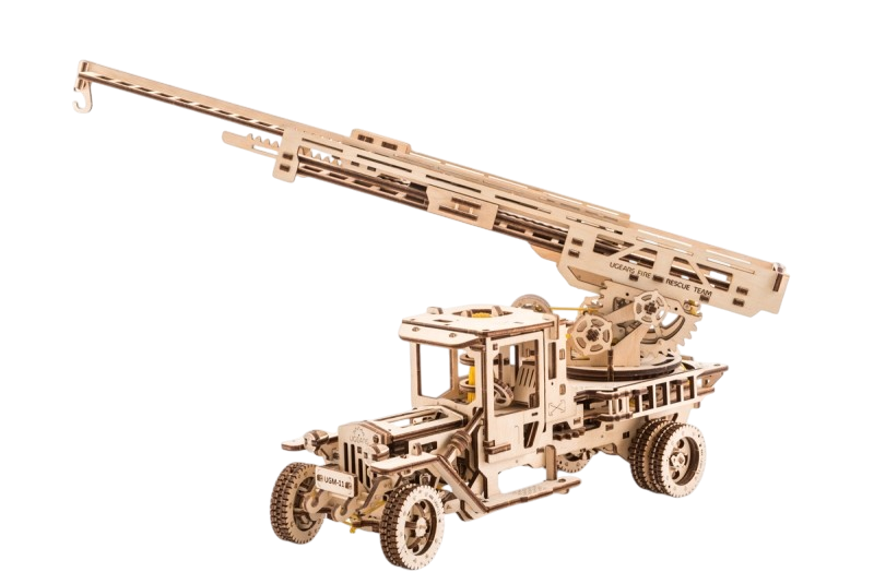 Houten bouwpakket - Brandweertruck met ladder - mechanisch - Ugears - 537 onderdelen
