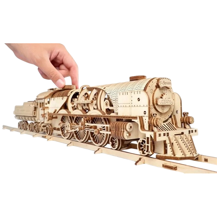 Houten bouwpakket - VM Express stoomtrein met Tender - 538 onderdelen - Ugears