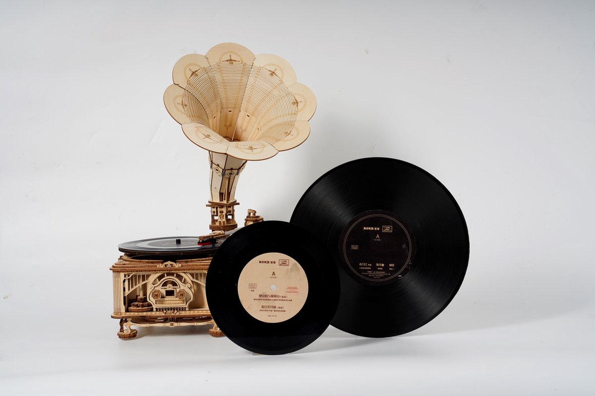 Houten bouwpakket - Classical gramophone - elektrisch model - 424 onderdelen - ROKR