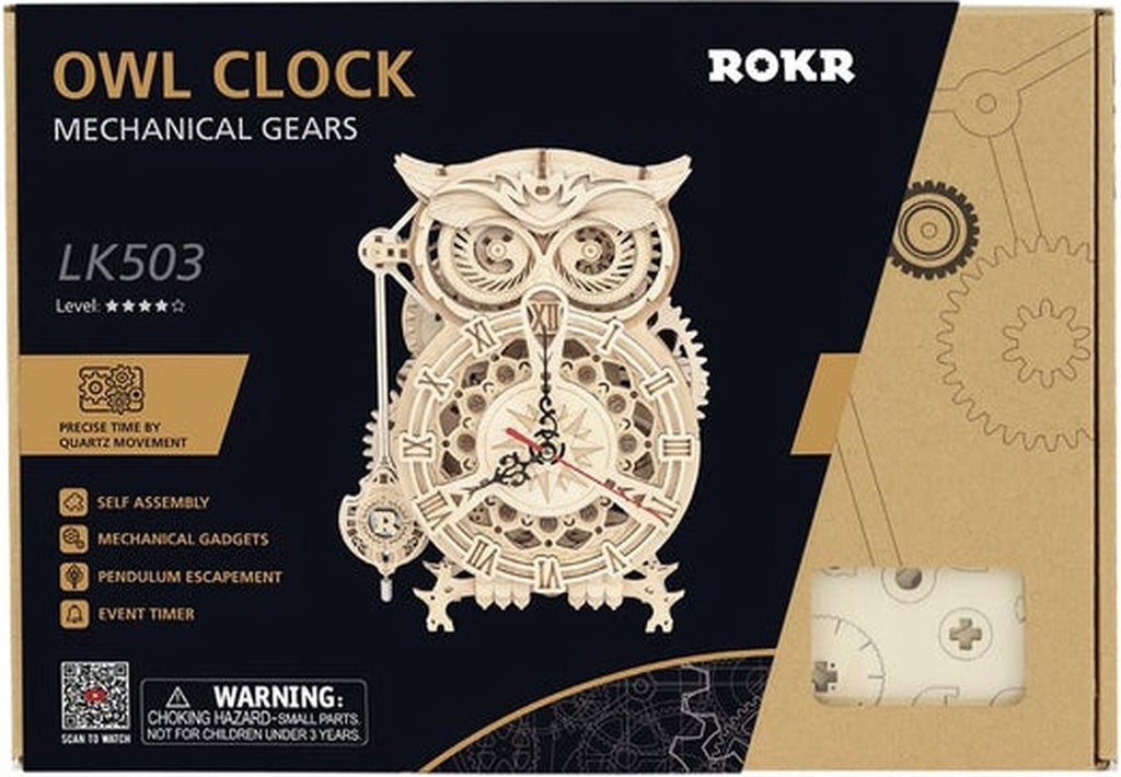 Houten bouwpakket - Owl clock - Robotime - 161 onderdelen