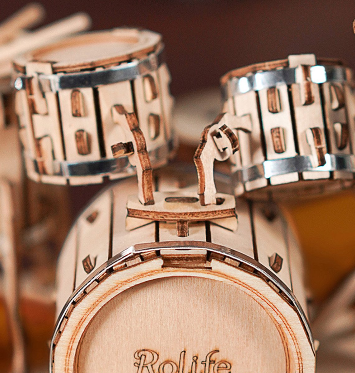 Houten bouwpakket - Drum kit - 246 onderdelen - Rolife