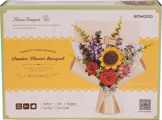 Houten bouwpakket - Wooden Flower Bouquet - 581 onderdelen - Rowood