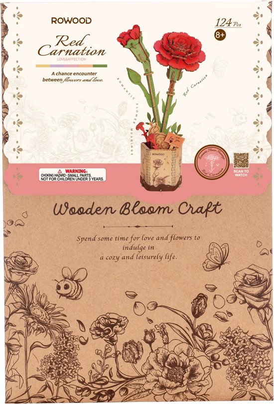 Houten bouwpakket - Bloemen - Red Carnation - 124 onderdelen - Rowood