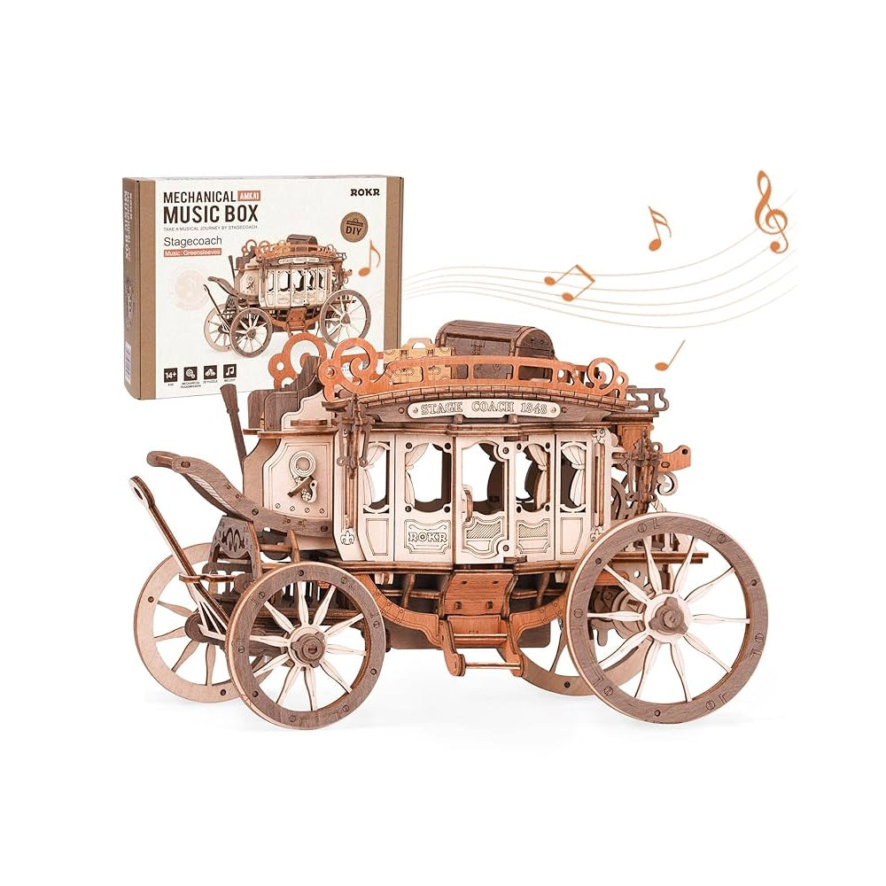 Houten bouwpakket - Muziekdoosje - Stagecoach - 199 onderdelen - ROKR