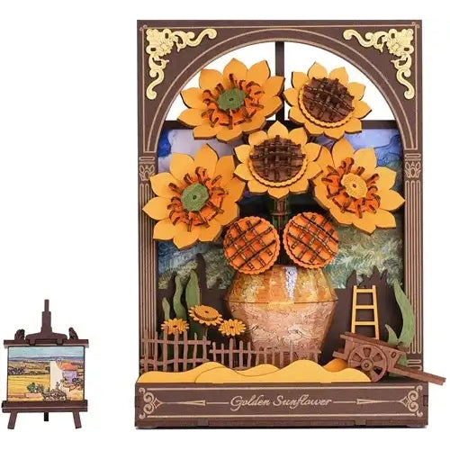 Houten bouwpakket - Bloemen - Golden Sunflower in lijst - 266 onderdelen - Rowood