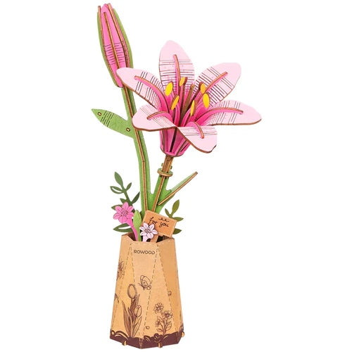 Houten bouwpakket - Bloemen - Pink Lily - 73 onderdelen - Rowood