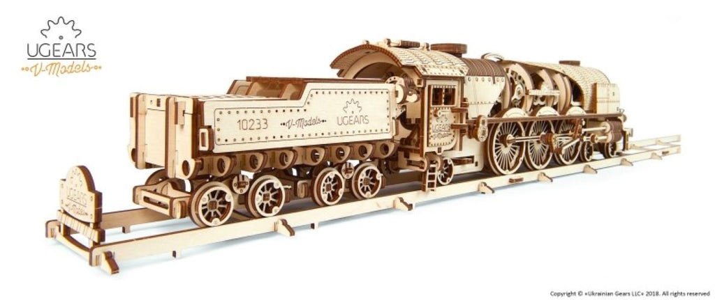 Houten bouwpakket - VM Express stoomtrein met Tender - 538 onderdelen - Ugears